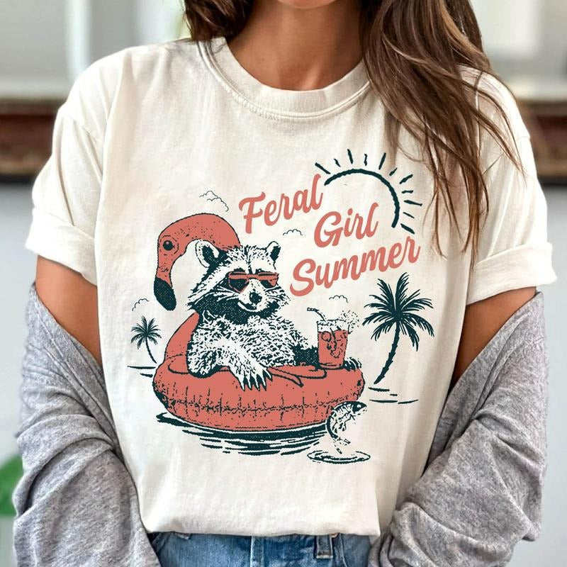 Vintage Feral Girl Summer Opossum Shirt, Summer Shirt, Funny Raccoon Shirt , Opossum Sweatshirt