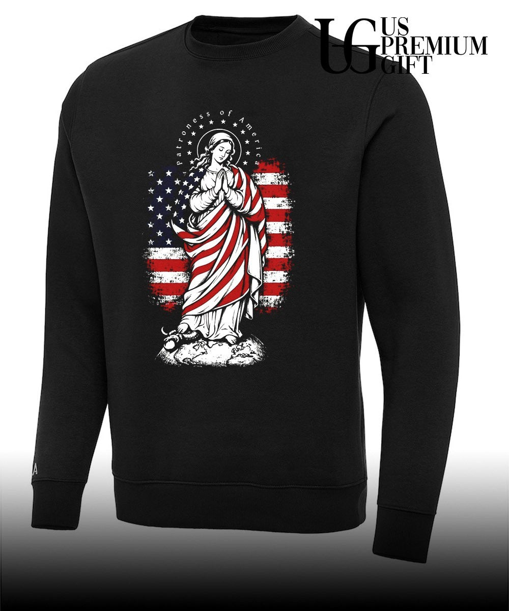 Virgin Mary Patroness of America Flag Earth Snake Religious Catholic Devotional shirt