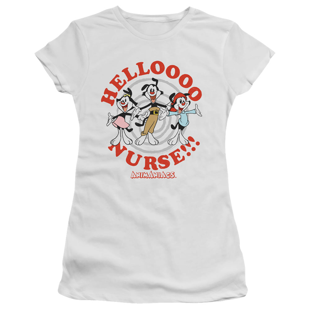 Animaniacs Hello Nurse Junior Sheer Cap Sleeve Womens T Shirt White - clothing by TeeHivey.com