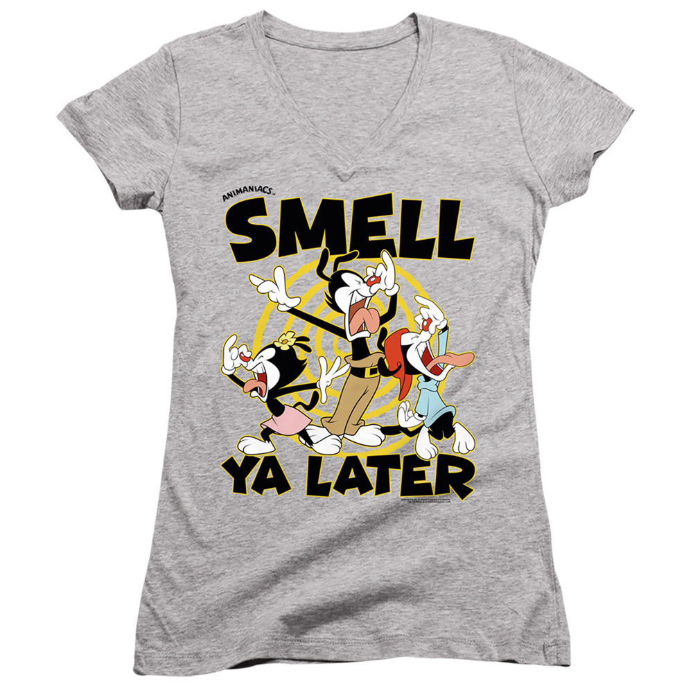 Animaniacs ell Ya Later Junior Sheer Cap Sleeve V-Neck Womens T Shirt Athletic Heather - clothing by TeeHivey.com