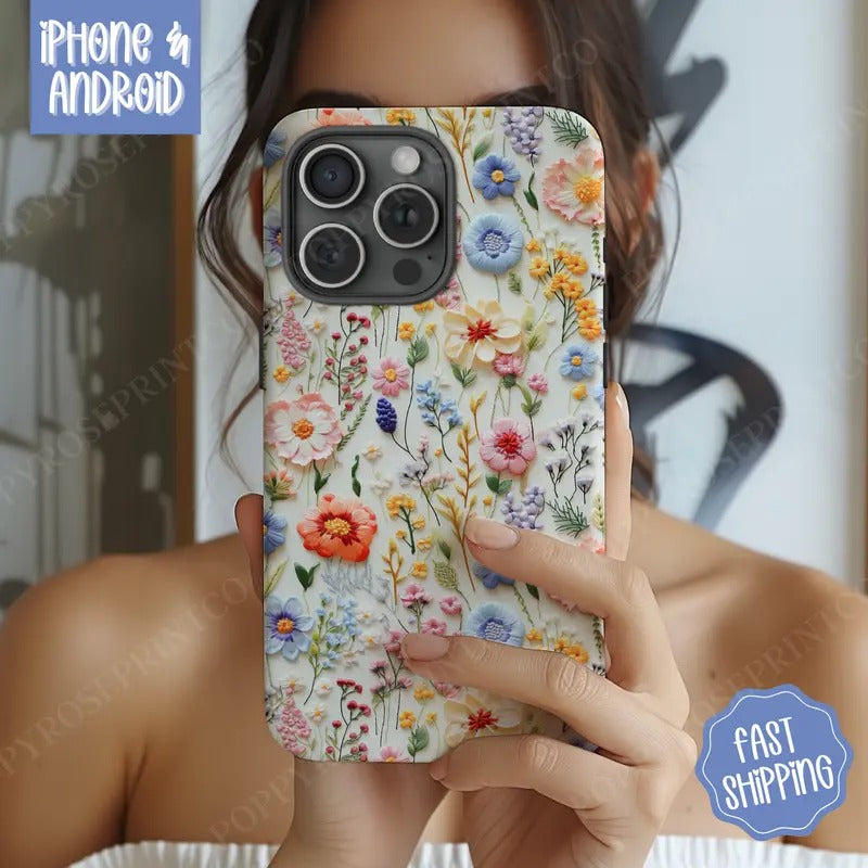 Wildflower Phone Case, Floral Phone Case Mag Safe Compatible, Magnetic Tough Cases