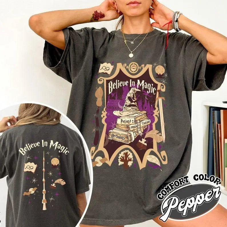 Wizard Castle Book Comfort Colors T-Shirt, HP Inspired Tee, Believe In Magic Tshirt, Wizarding World, Bookish Gift for Fan