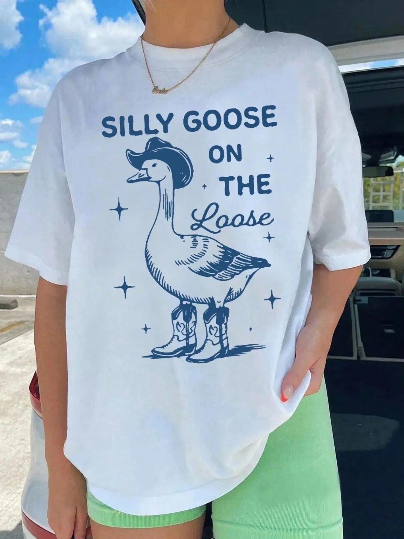 Women's Duck & Letter Print Round Neck Tee, Fashion Casual Drop Shoulder Half Sleeve T-shirt for Daily Wear, Ladies Clothes for All Seasons