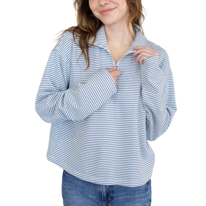 Women's Lapel Collar Tops Casual Long Sleeve Quarter Zip Loose Fit T-Shirts Pullovers