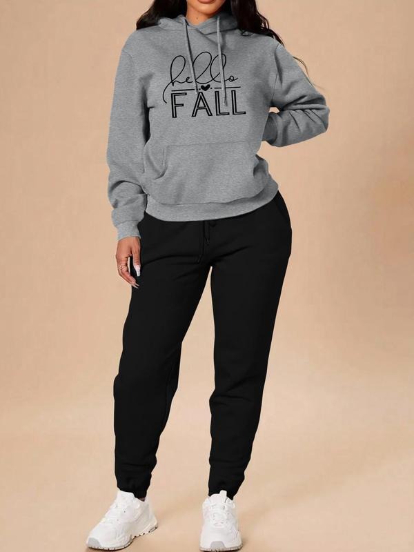Women's Letter Print Drop Shoulder Drawstring Sweatshirt & Sweatpants Two-piece Set, Casual Fashion Cozy Breathable Two Piece Outfits for Daily Wear, Ladies Fall & Winter Clothes