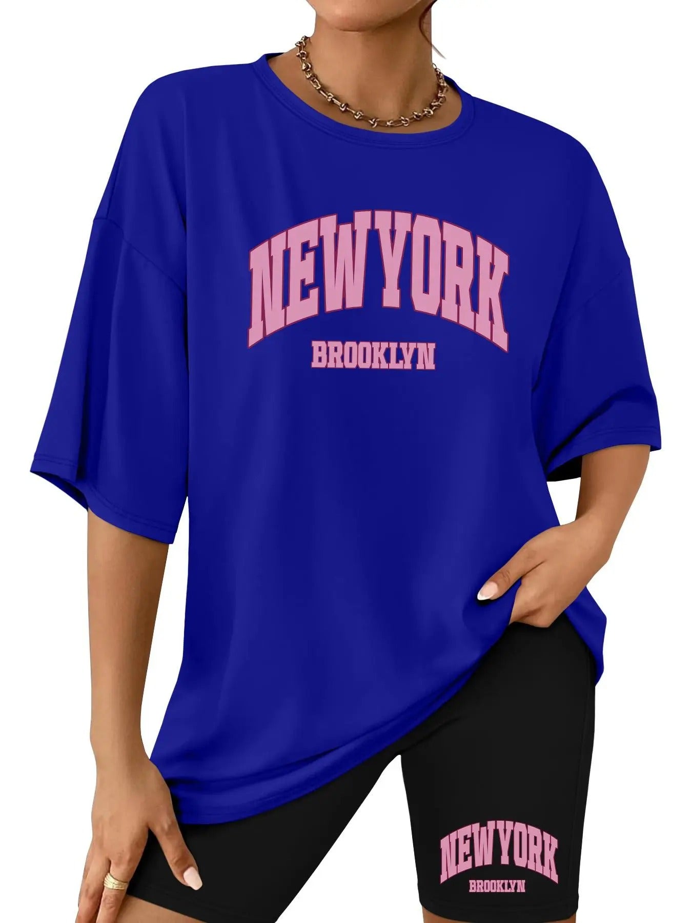 Women's Letter Print Tee & Shorts Two-piece Set, Casual Fashion Round Neck T-shirt & Shorts for Daily Outdoor Wear, Ladies Clothes for All Seasons