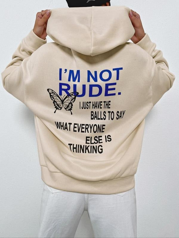 Women's Y2k Butterfly & Slogan Print Drop Shoulder Hoodie, Harajuku Fashion Casual Drawstring Pocket Hooded Sweatshirt...