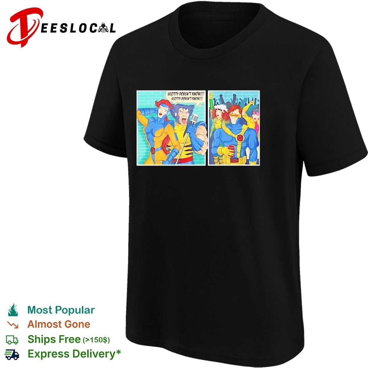 X-Men Wolverine Scotty doesn’t know cartoon comic panel parody humor shirt