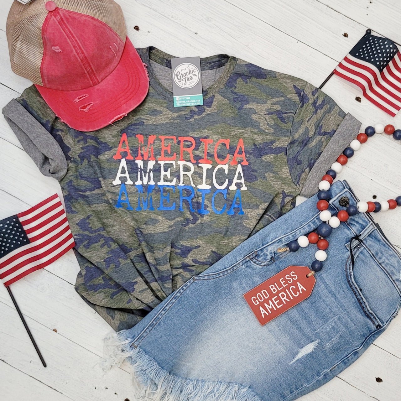 America America America Camo Short Sleeve Tee Shirt