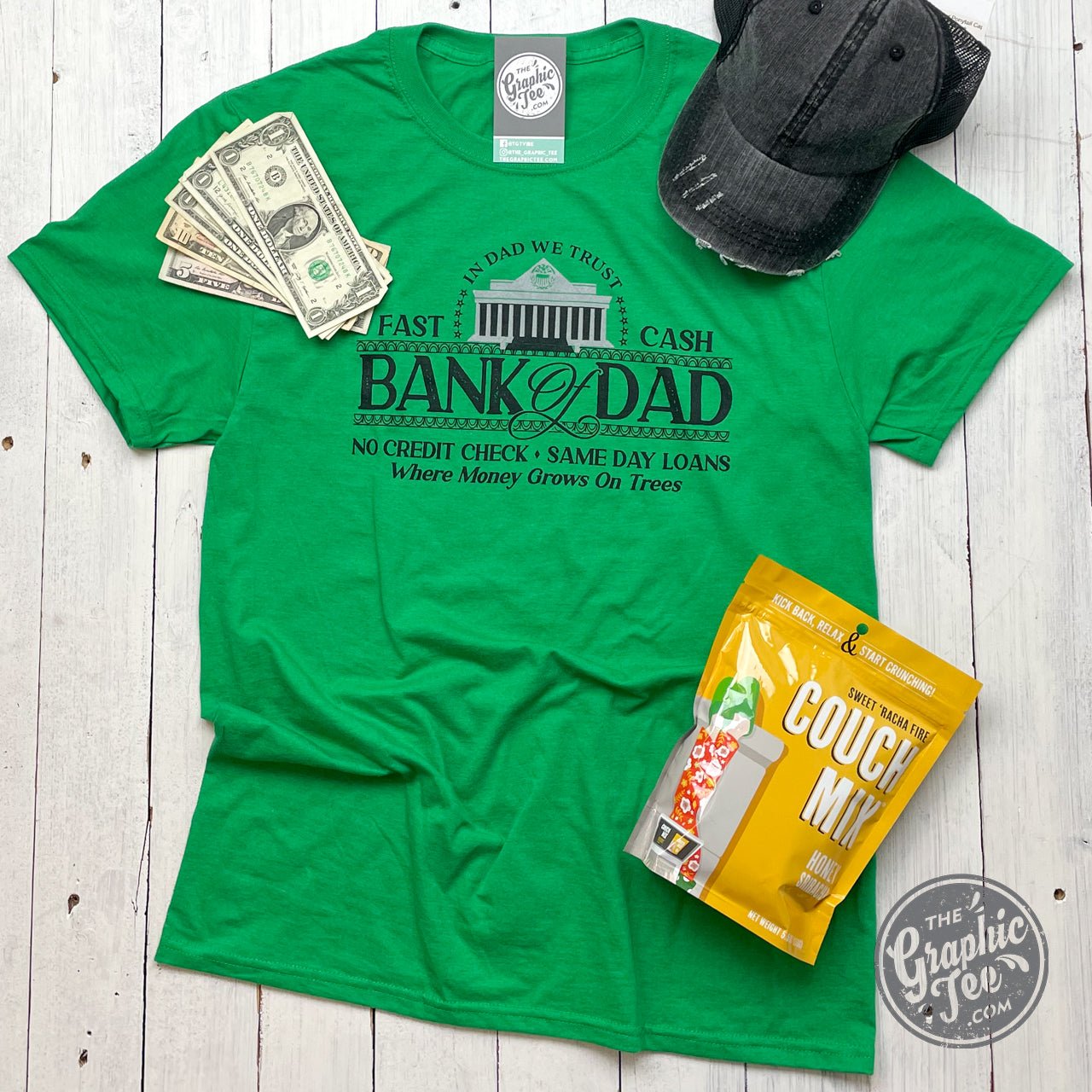 Bank of Dad Unisex Green Short Sleeve Tee Shirt