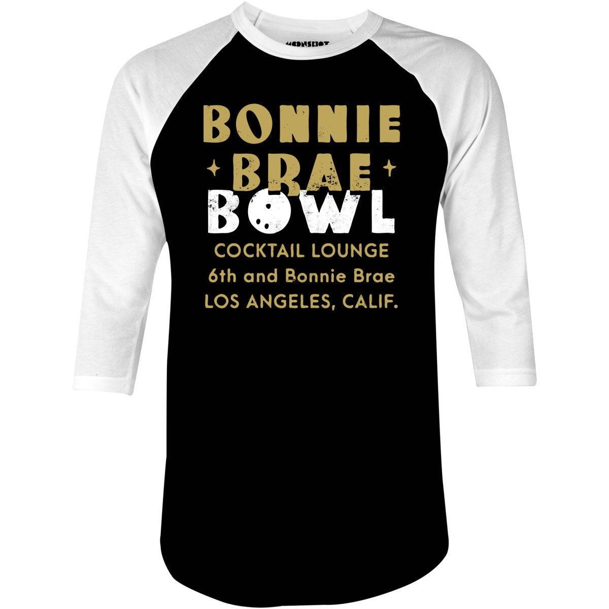 Bonnie Brae Bowl - Los Angeles, CA - Vintage Bowling Alley - 3/4 Sleeve Raglan T-Shirt