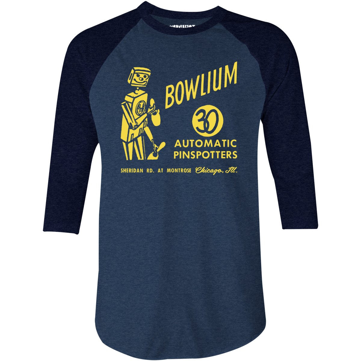 Bowlium v2 - Chicago, IL - Vintage Bowling Alley - 3/4 Sleeve Raglan T-Shirt