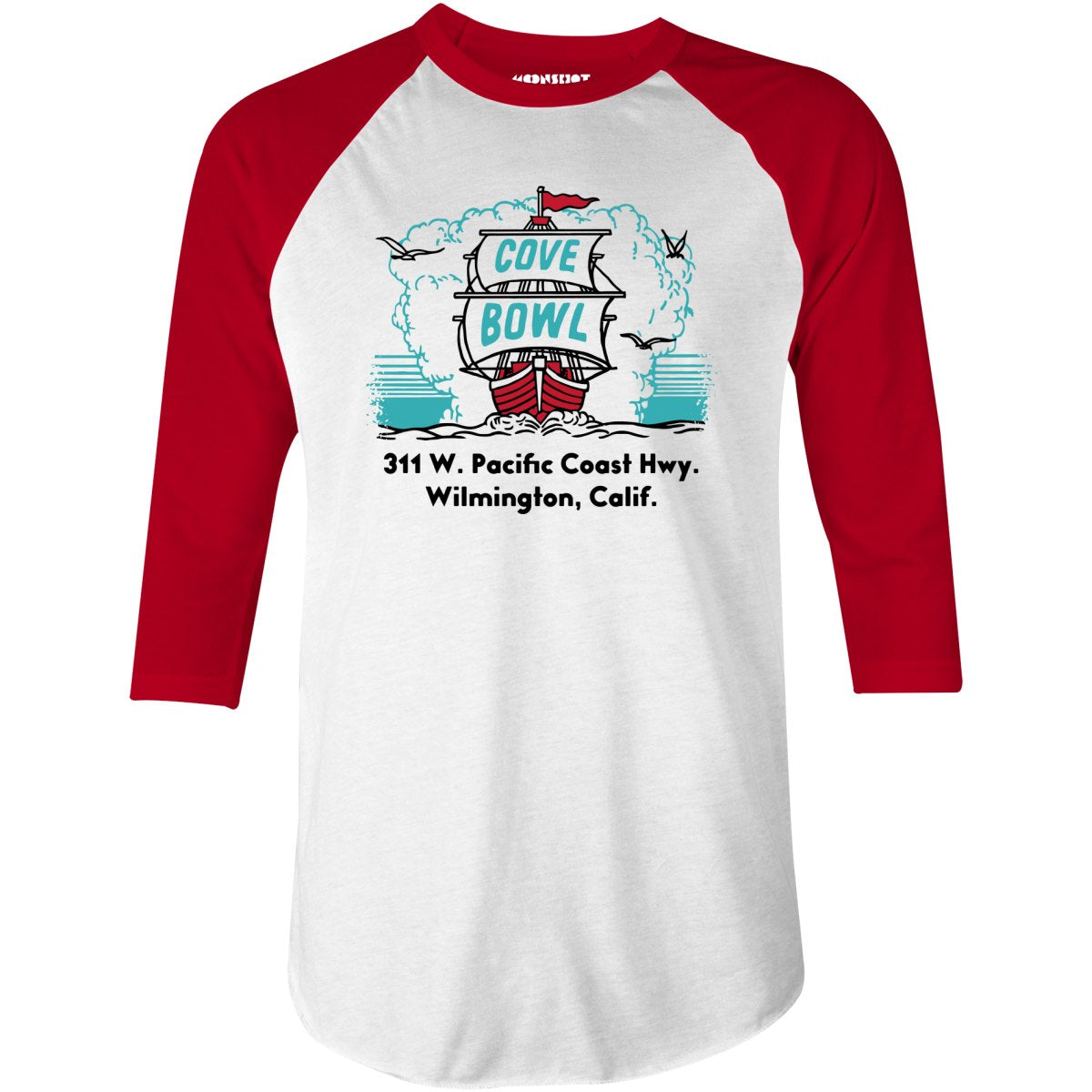Cove Bowl - Wilmington, CA - Vintage Bowling Alley - 3/4 Sleeve Raglan T-Shirt