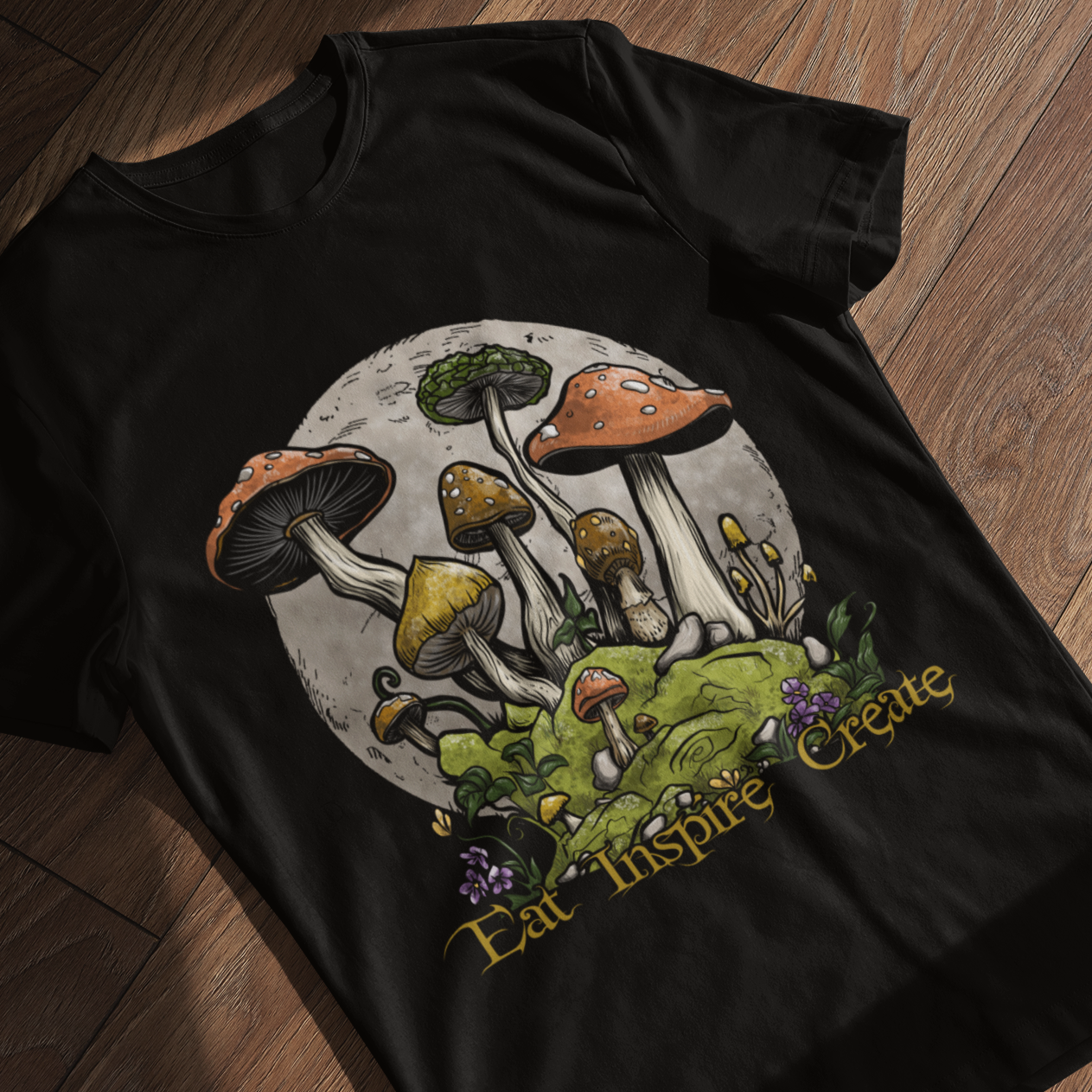 Mushroom Eat Inspire Create Unisex Tee