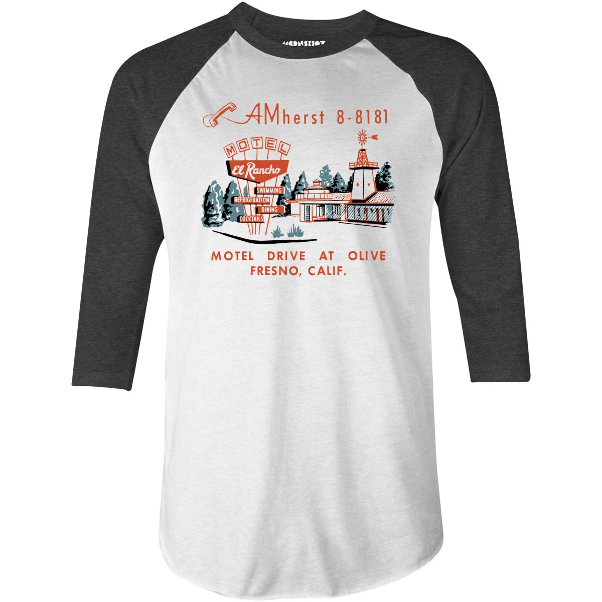 El Rancho Motel - Fresno, CA - Vintage Motel - 3/4 Sleeve Raglan T-Shirt