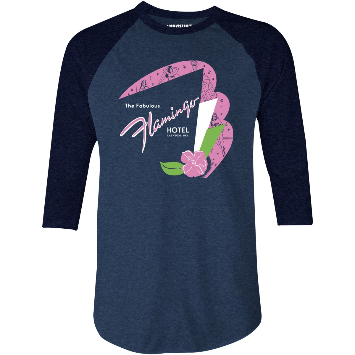 Fabulous Flamingo Hotel v2 - Vintage Las Vegas - 3/4 Sleeve Raglan T-Shirt