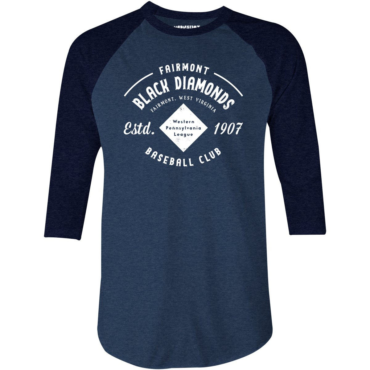 Fairmont Black Diamonds - West Virginia - Vintage Defunct Baseball Teams - 3/4 Sleeve Raglan T-Shirt