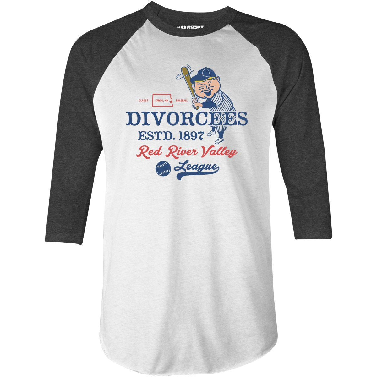 Fargo Divorcees - North Dakota - Vintage Defunct Baseball Teams - 3/4 Sleeve Raglan T-Shirt