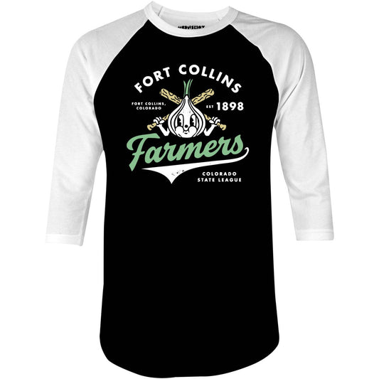 Fort Collins Farmers - Colorado - Vintage Defunct Baseball Teams - 3/4 Sleeve Raglan T-Shirt