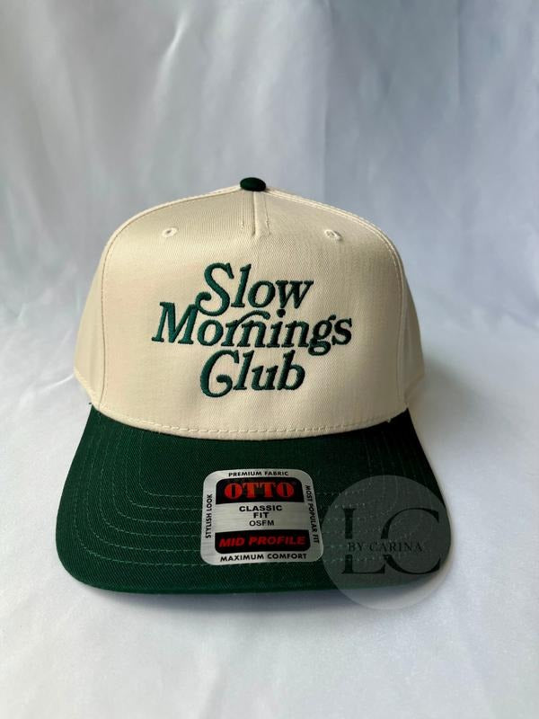 low Mornings Club Embroidered Hat | Forest Green Two-Tone Trucker Hat | Cozy Aesthetic Hat | Morning Routine Hat | Embroidered Chill Hat | LC by Carina