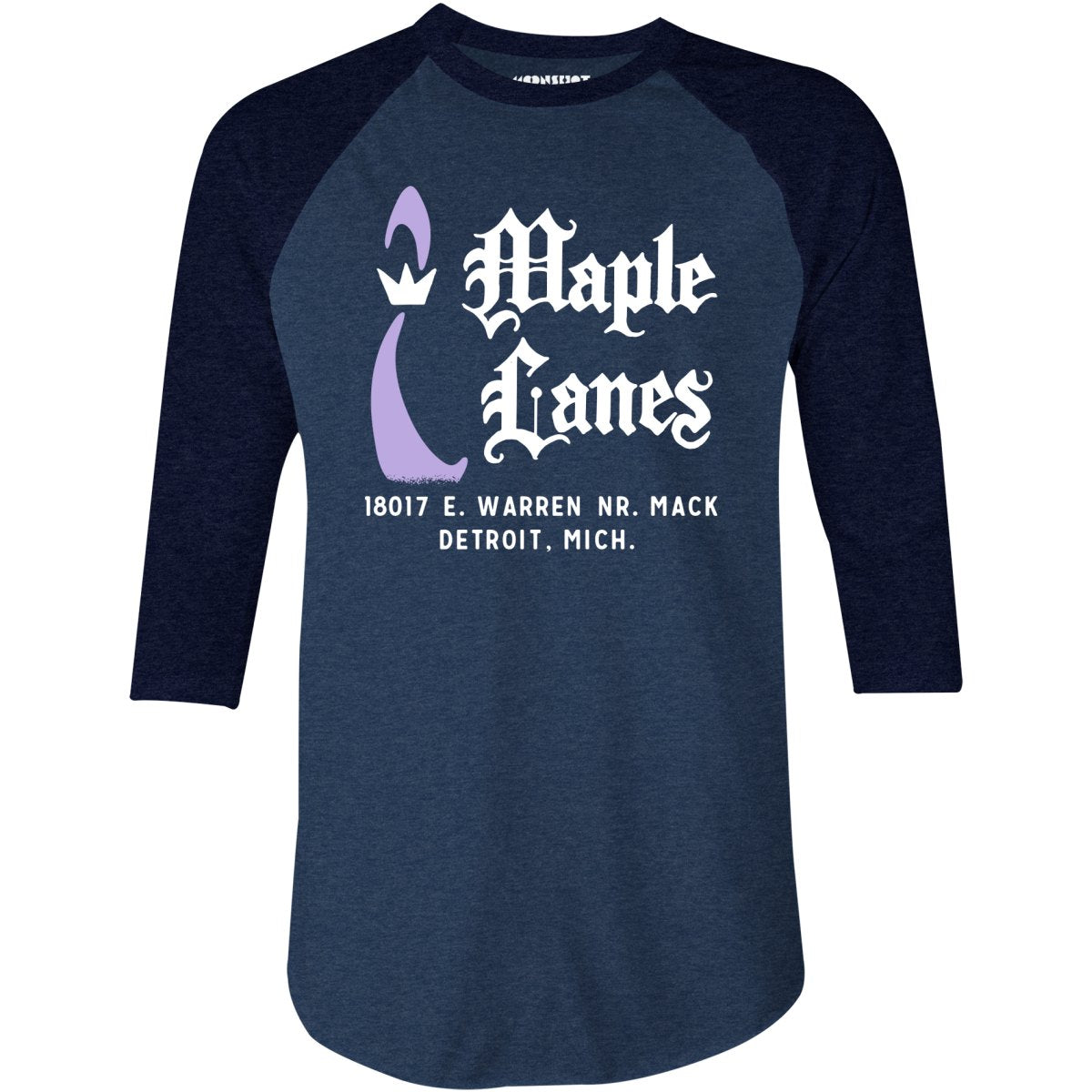 Maple Lanes - Detroit, MI - Vintage Bowling Alley - 3/4 Sleeve Raglan T-Shirt