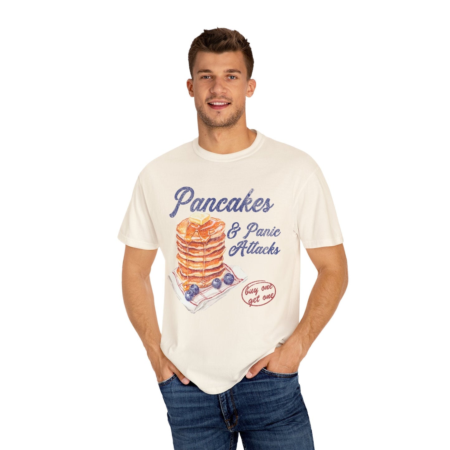 Pancakes & Panic Attacks Funny Retro Graphic Tee