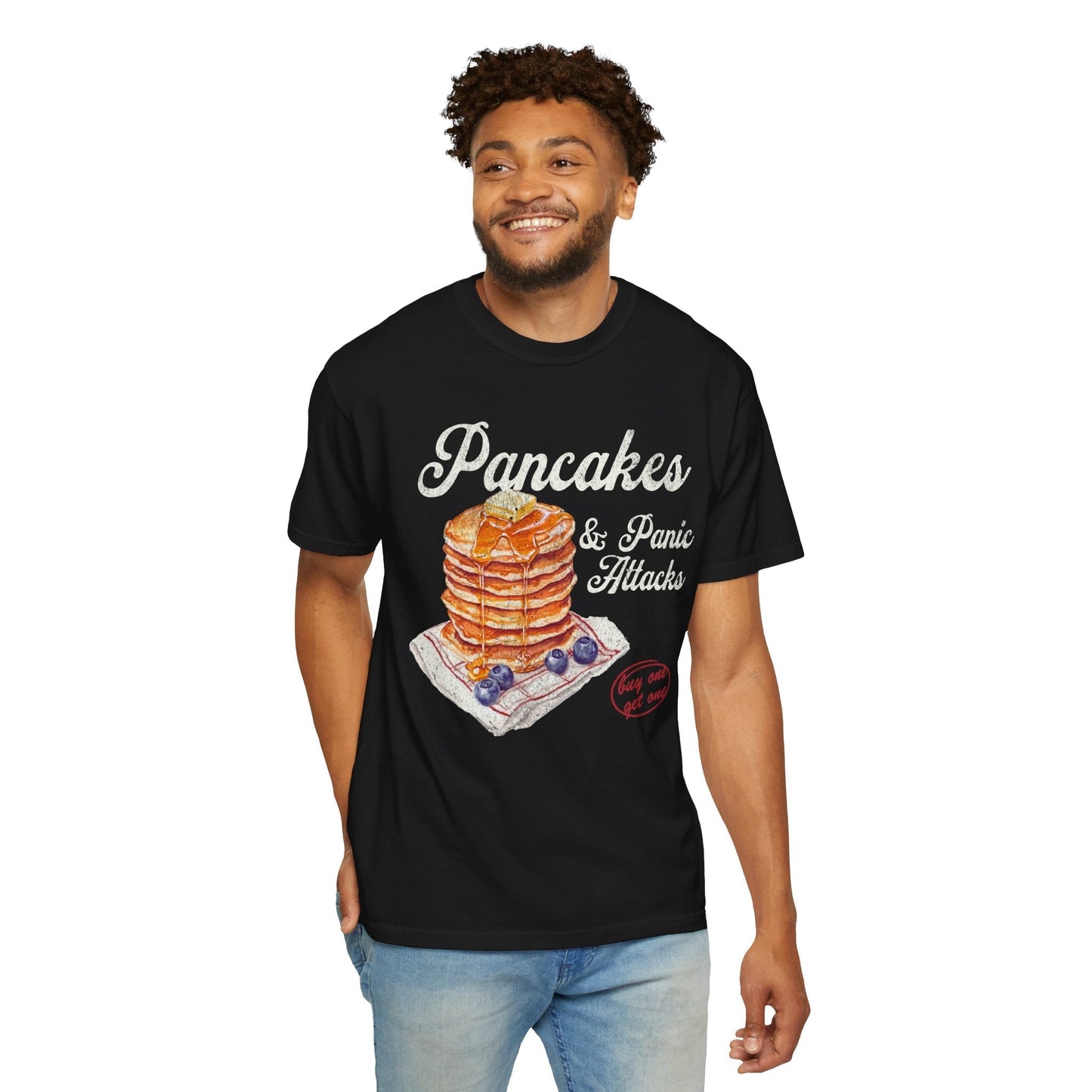 Pancakes & Panic Attacks Funny Retro Graphic Tee