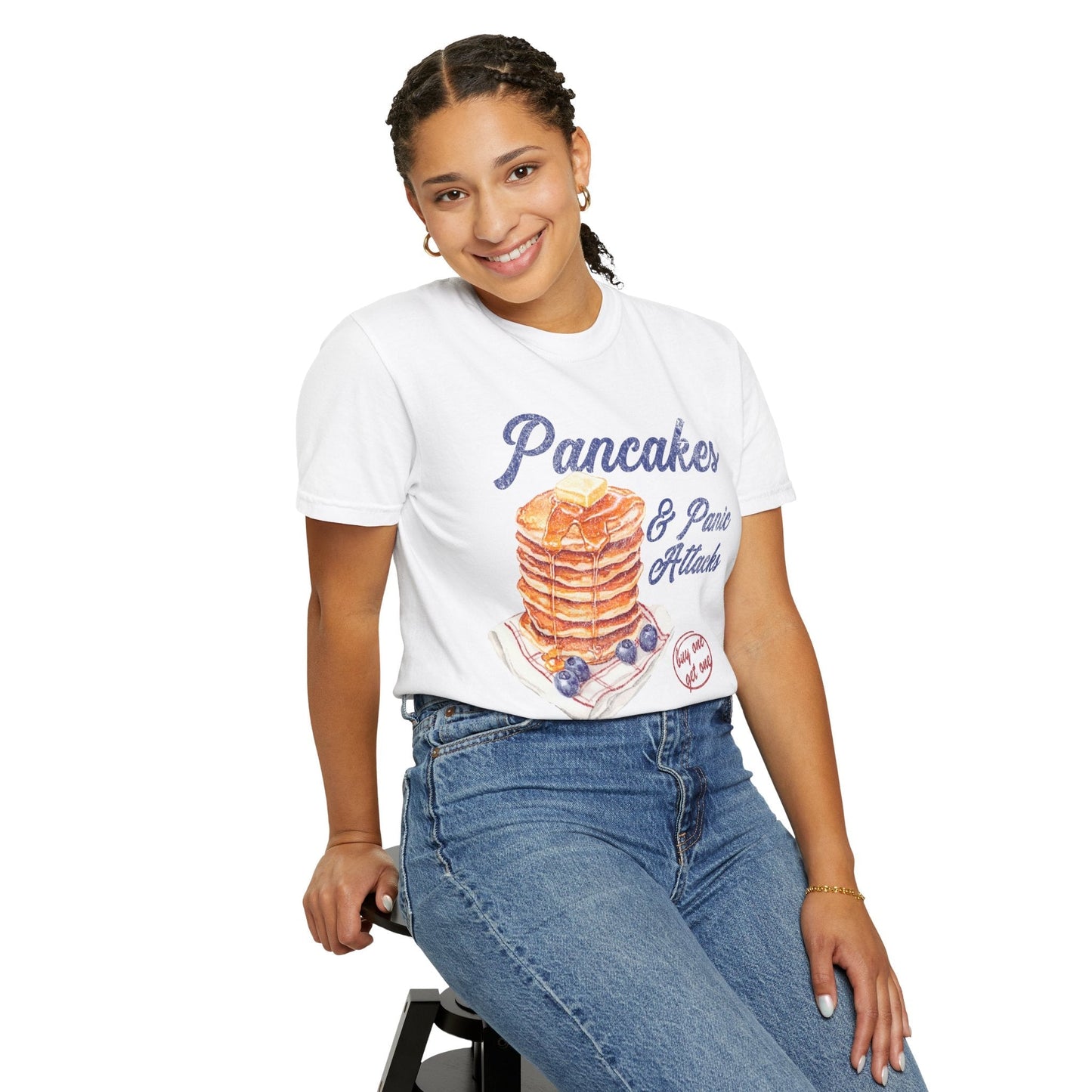 Pancakes & Panic Attacks Funny Retro Graphic Tee