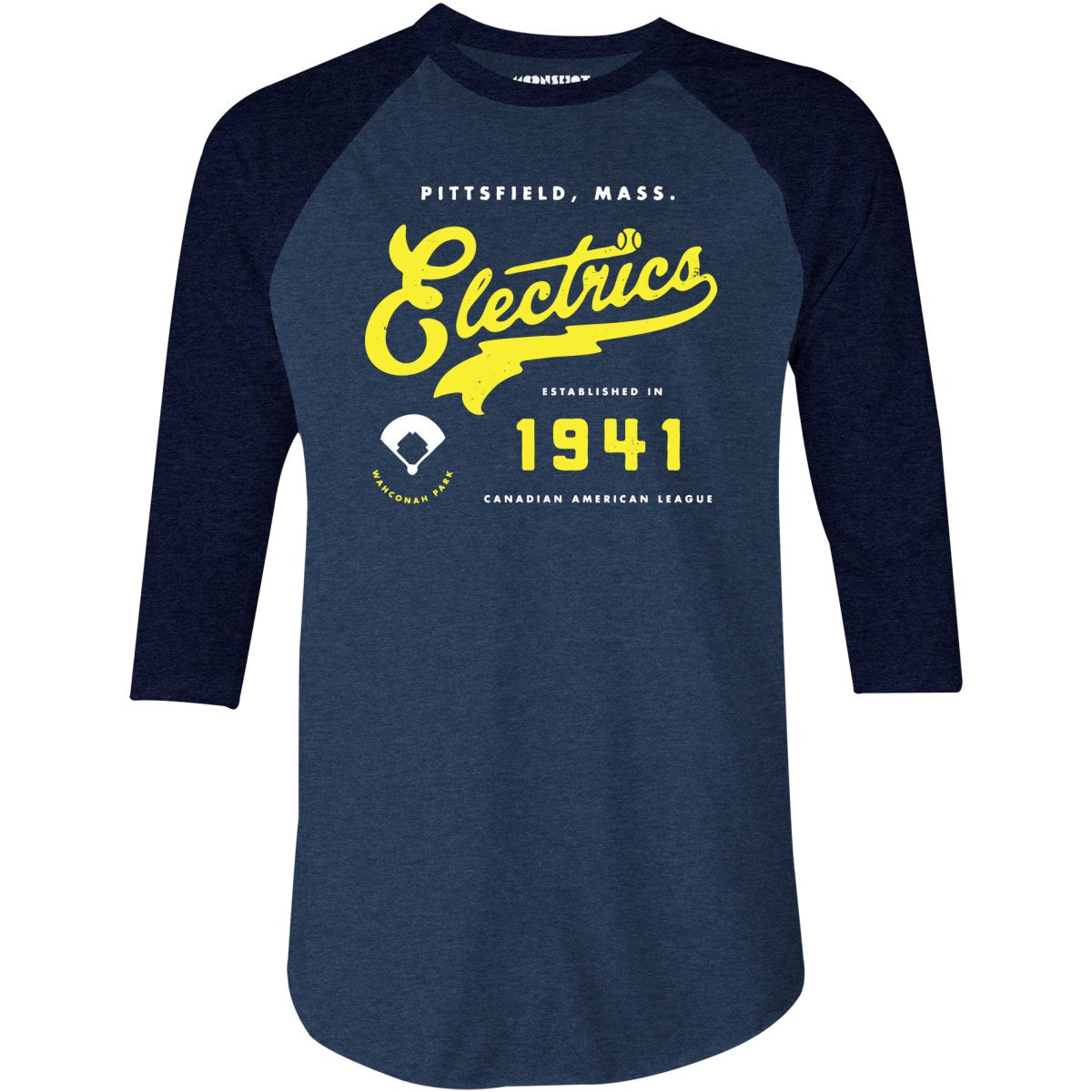Pittsfield Electrics - Massachusetts - Vintage Defunct Baseball Teams - 3/4 Sleeve Raglan T-Shirt