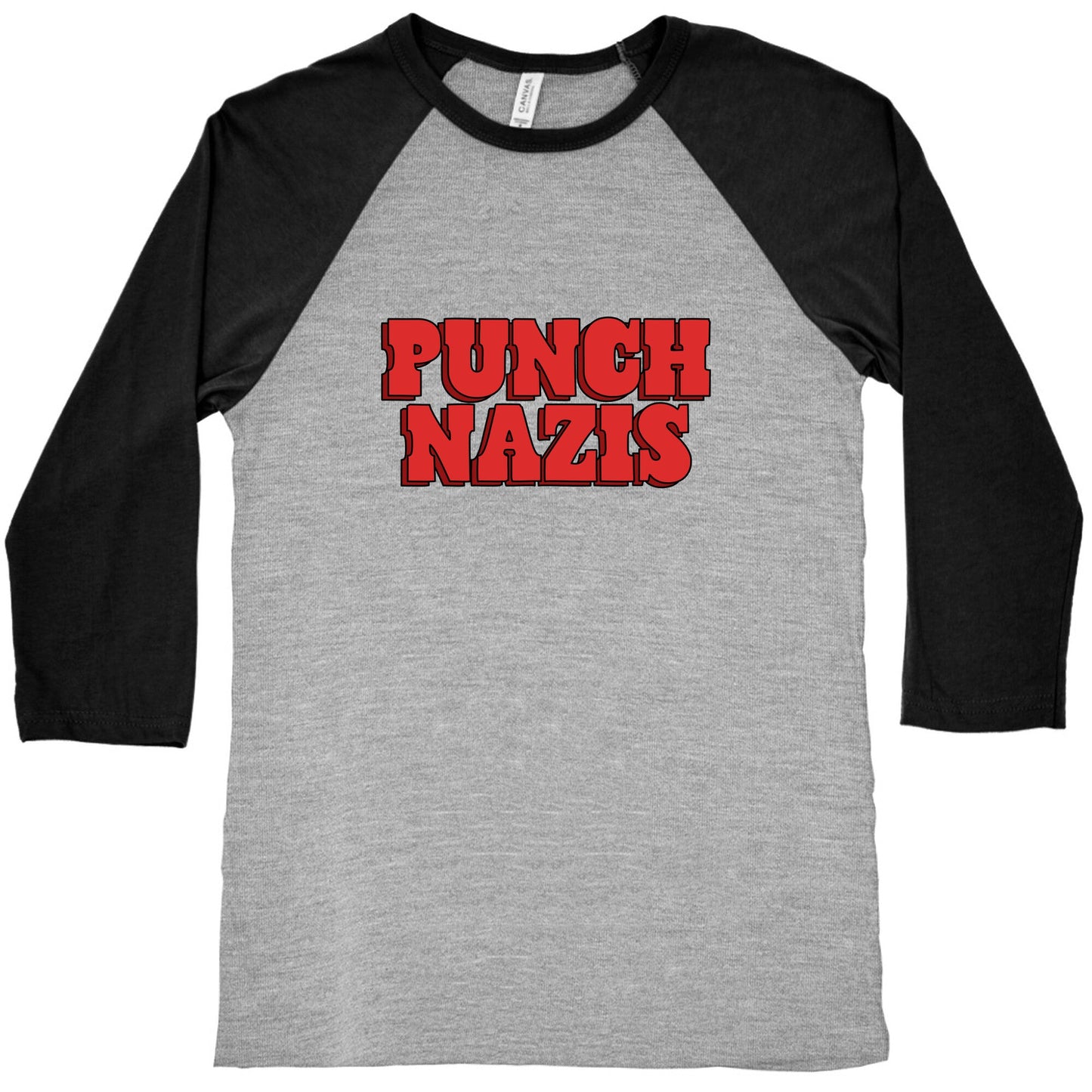 Punch Nazis Red Text Baseball Tee