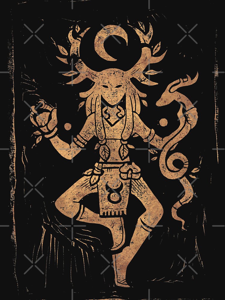ART BY BLUE Cernunnos Linocut - Gold by Bleuts
