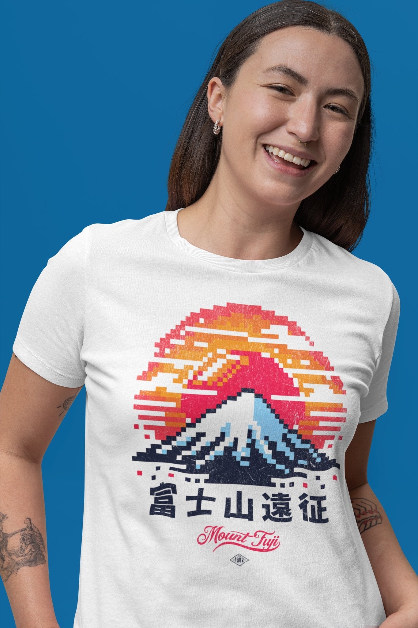 Retro Mt. Fuji 8 bit Vintage Graphic Tee.