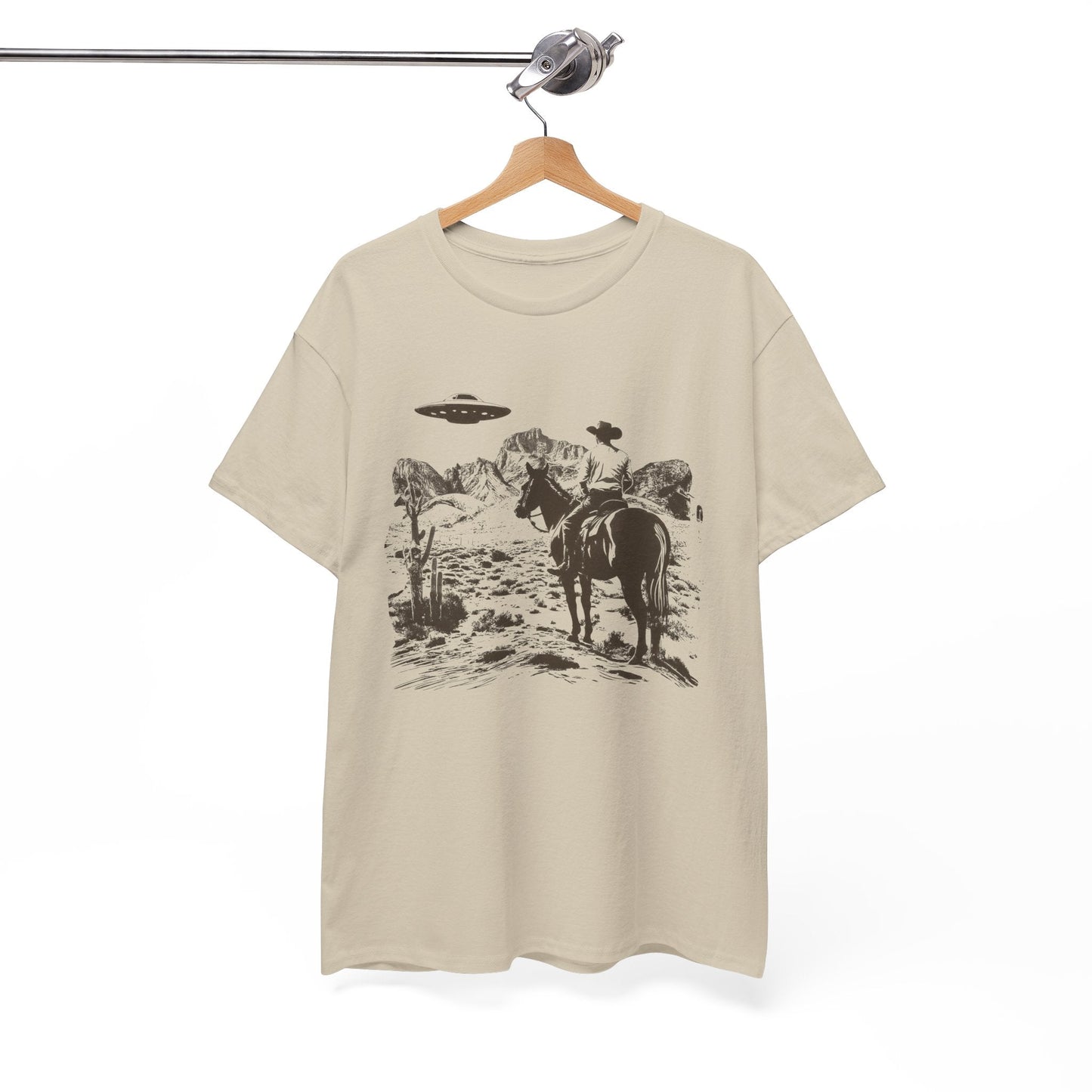 Retro UFO and Cowboy Western Graphic Tee.