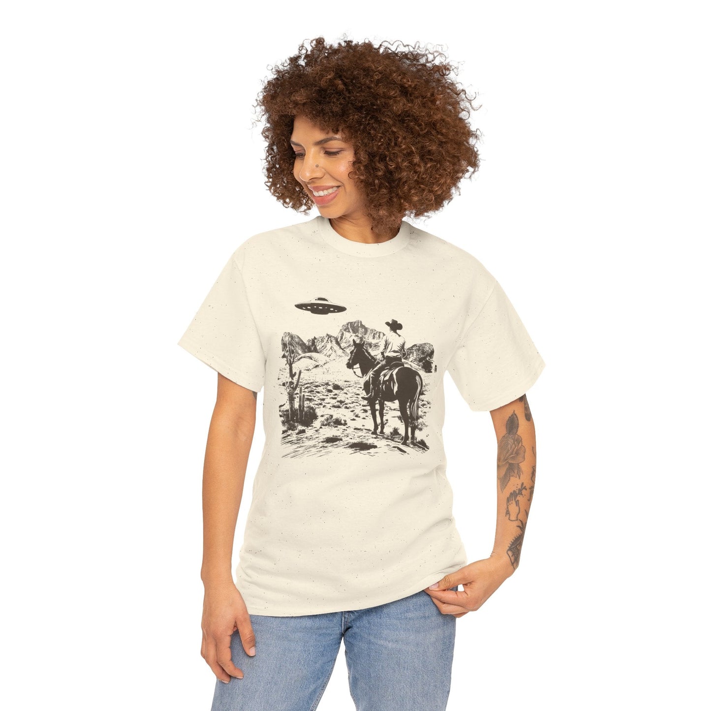 Retro UFO and Cowboy Western Graphic Tee.