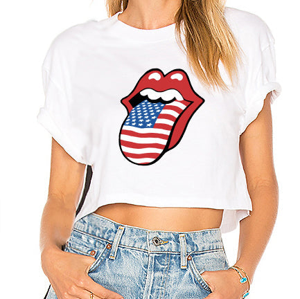 America Rock N Roll Tongue Womens Tee Shirt