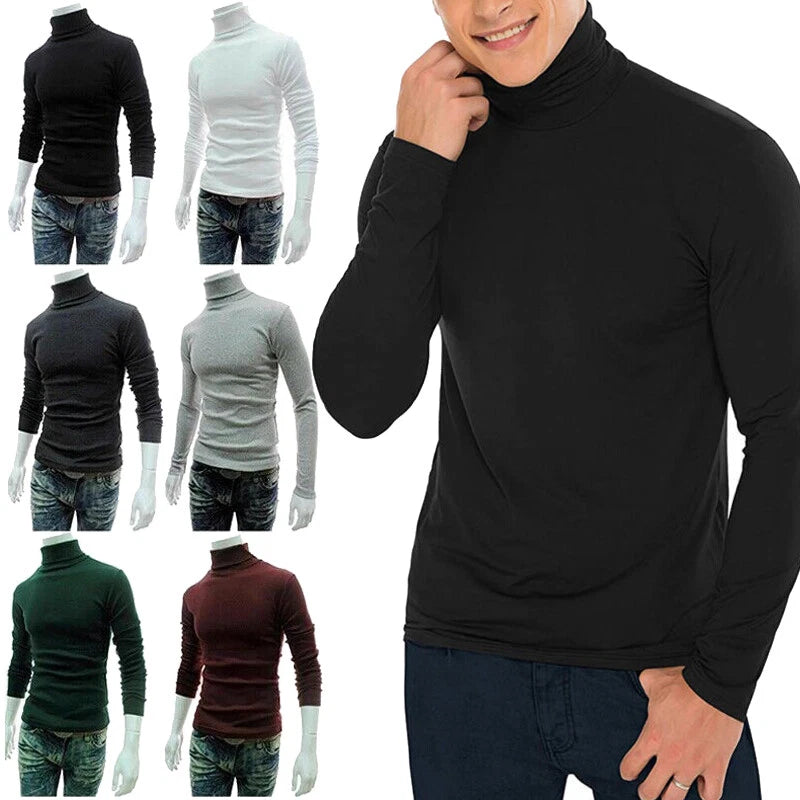 Men Mock Turtleneck T-Shirt Long Sleeve Pullover Undershirt Basic Tops