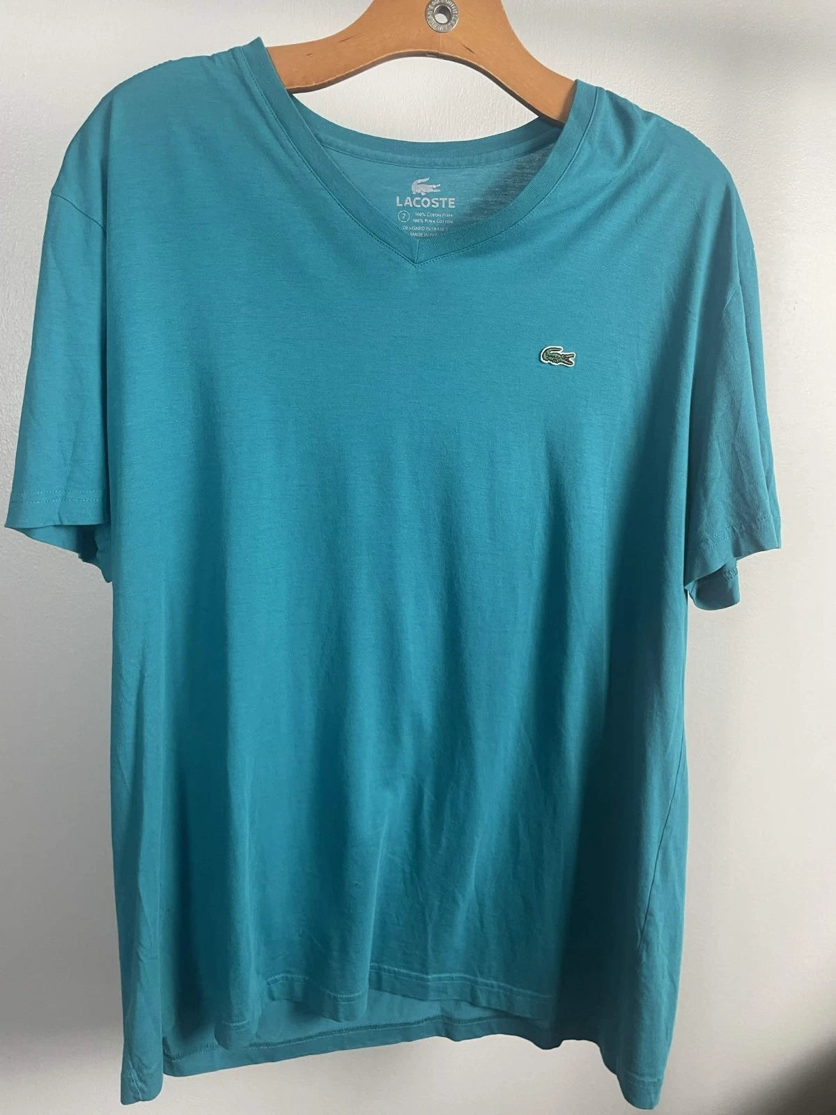 Lacoste Pima Cotton V Neck T Shirt Mens Size 7 2XL Short Sleeve Peru