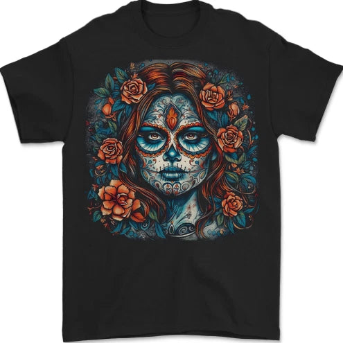 Day of the Dead Sugar Skull Girl Santa Muerte Mens T-Shirt 100% Cotton