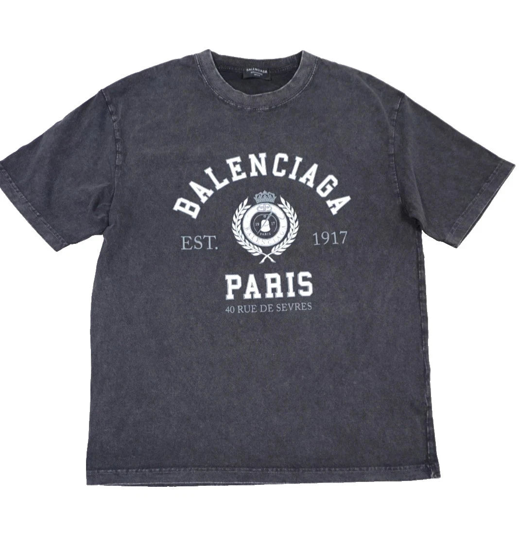 Balenciaga Paris T Shirt Mens Small Black College Logo Graphic Faded Authentic