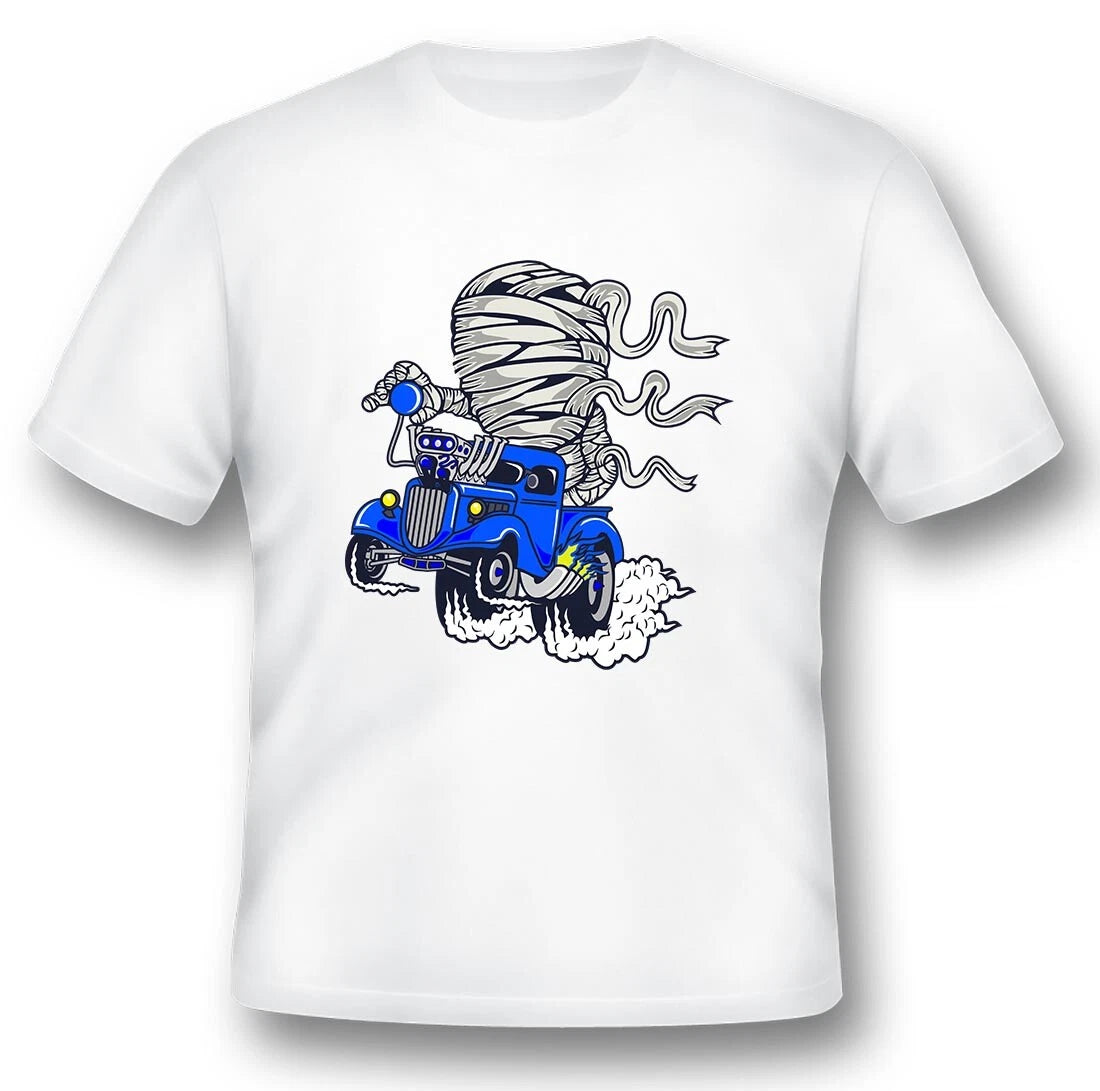 Mummy racer blue hotrod drag truck Tee shirt black or white