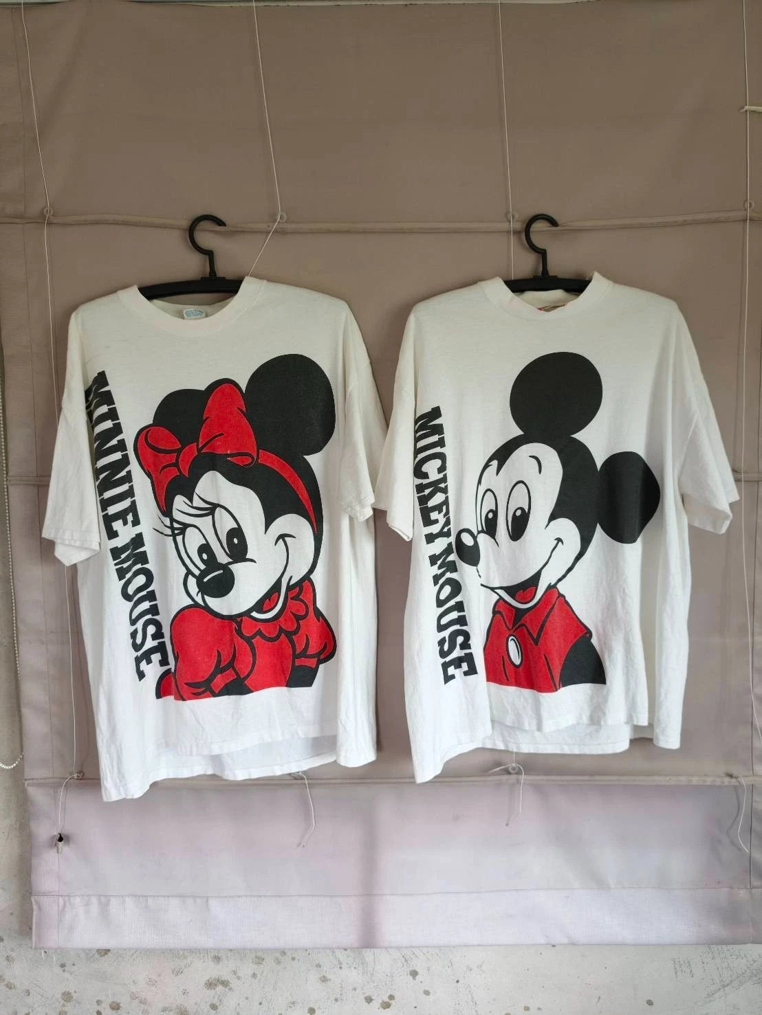 VTG Mickey&Minnie T-Shirt Pair Front Back Single Stitch USA Made Pit 25.5/Len 30