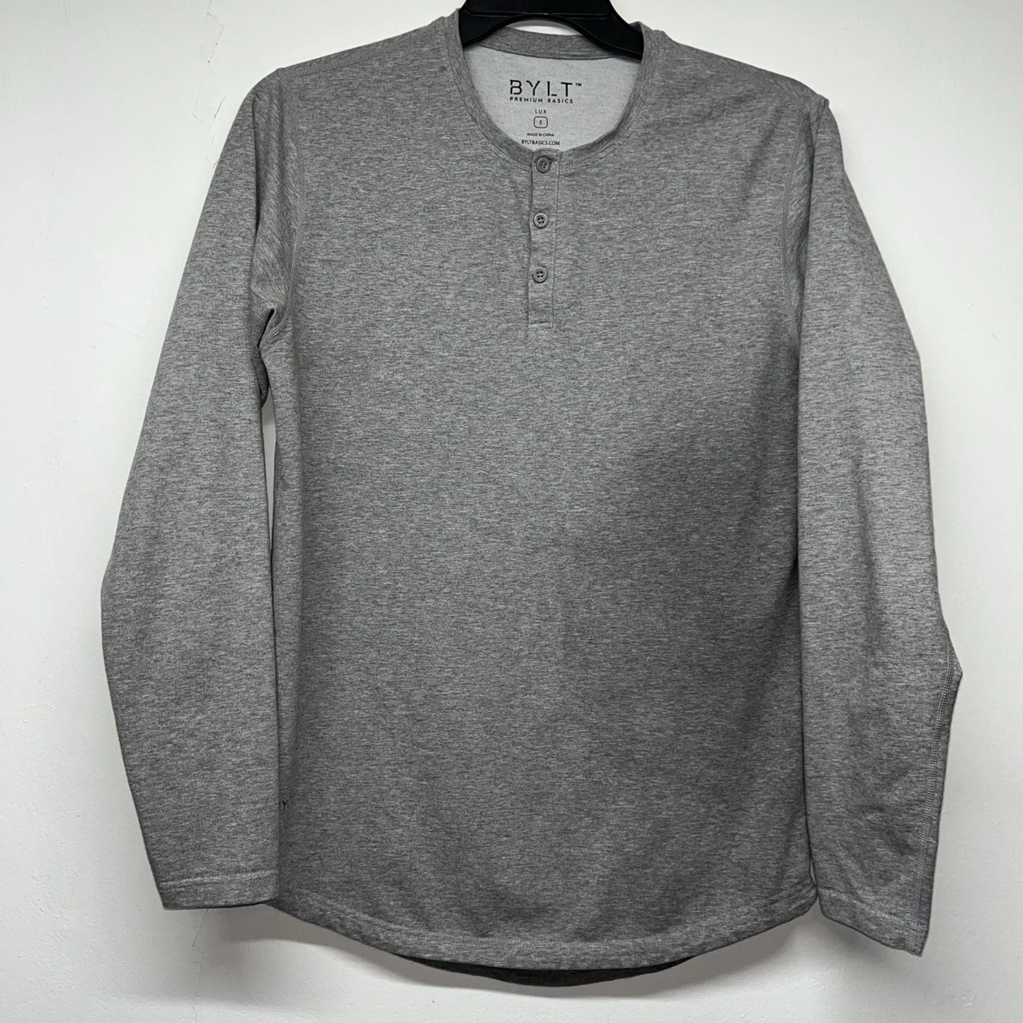 BYLT Premium Basics Lux Drop Cut Henley Long Sleeve Shirt Heather Gray Small
