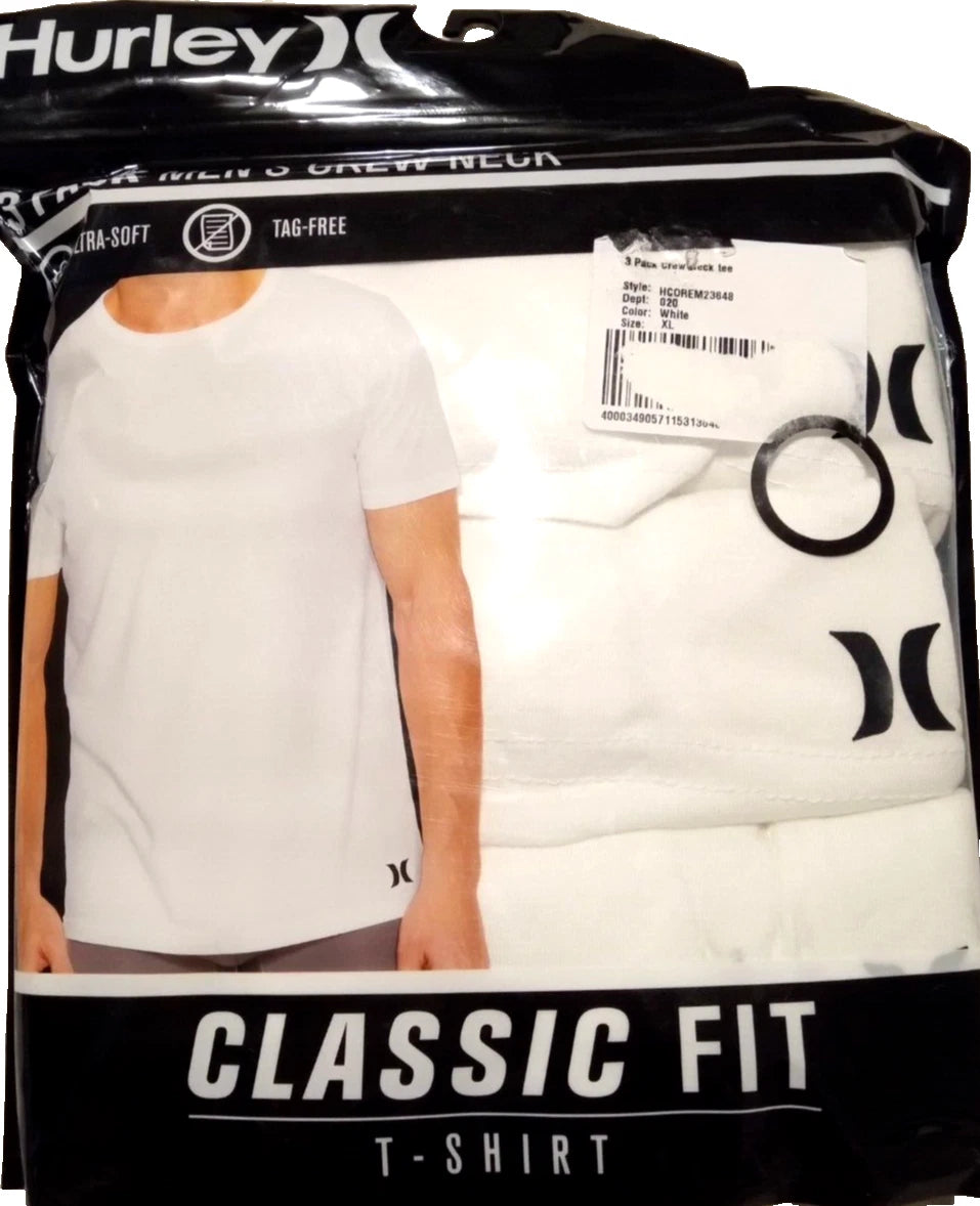 Hurley Men's 3-Pack T-Shirts Crew Neck White L (42-44)