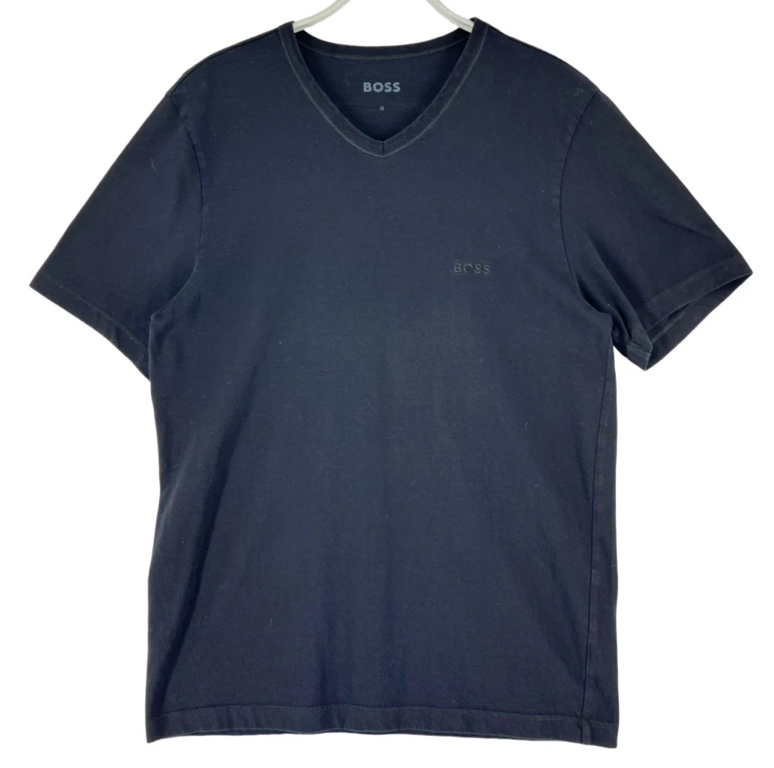 HUGO BOSS Men V-Neck T-Shirt Size M, Black, Cotton, Short Sleeve