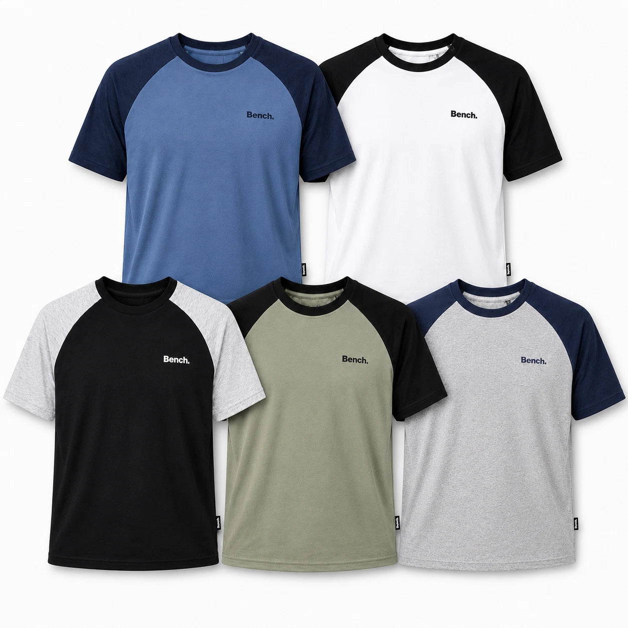 Bench Men's Raglan Short Sleeve T-Shirt 100% Cotton Crew Neck Top M-2XL 77
