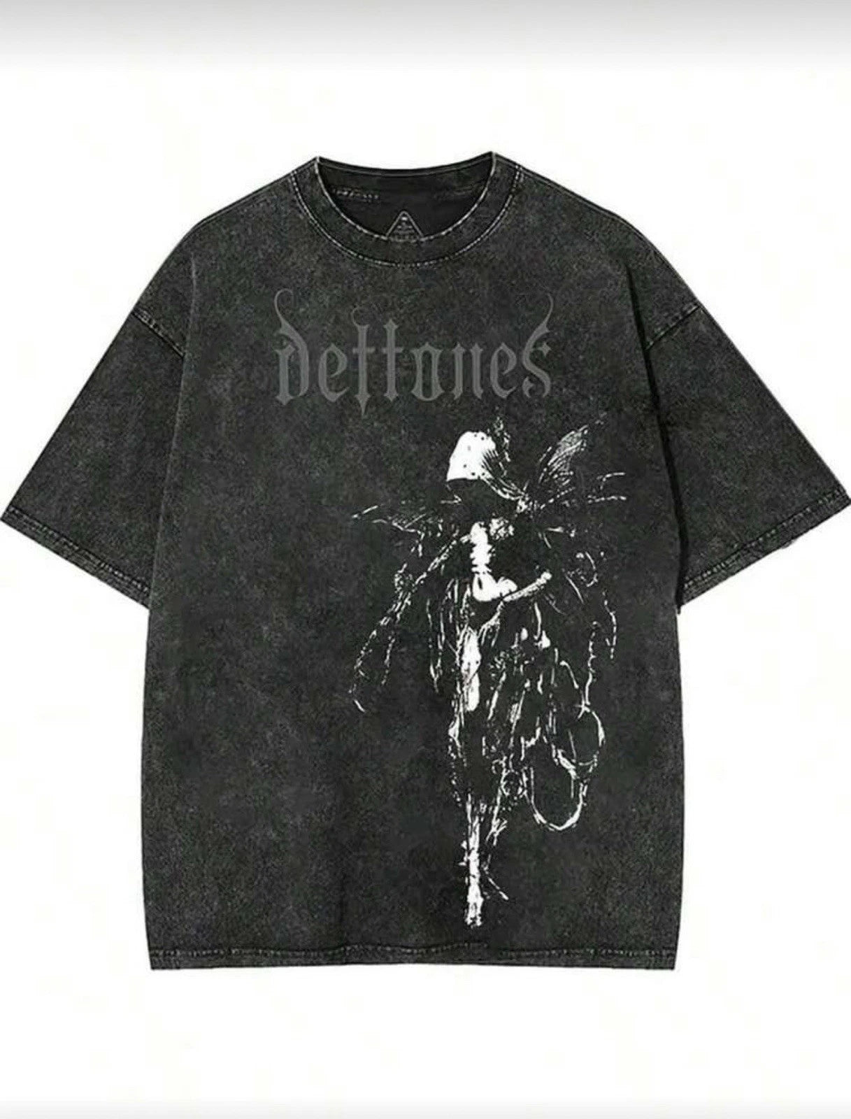 Vintage Gothic Fairy Graphic T Shirt Washed Cotton Oversized Grunge Punk Emo Tee