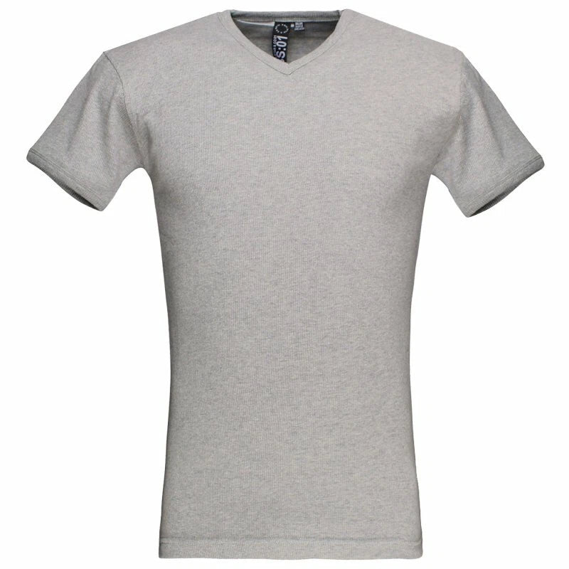 Mens Grey V Neck Slim Fit Ribbed Muscle SoulStar T-Shirt