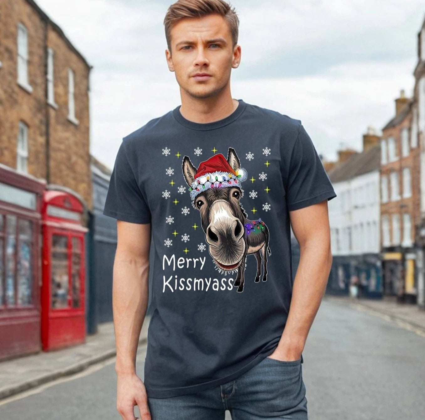 MERRY KISSMYASS DUNKY | Christmas Funny Gift | Men's Xmas Tshirt Joke Tee Top