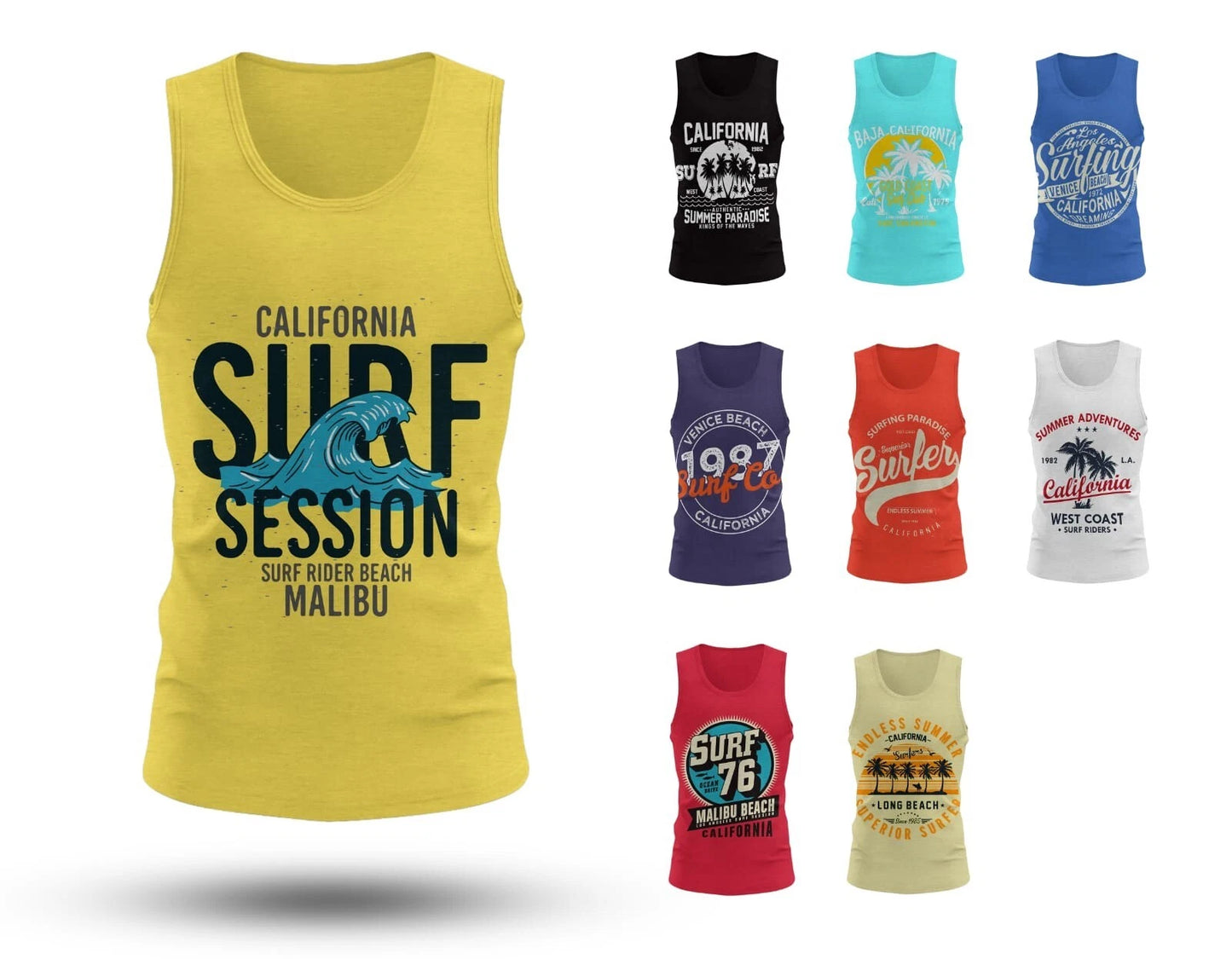 Big Size Mens Vests Cotton Retro Vintage Surf Print Sleeveless Tops 2XL - 7XL