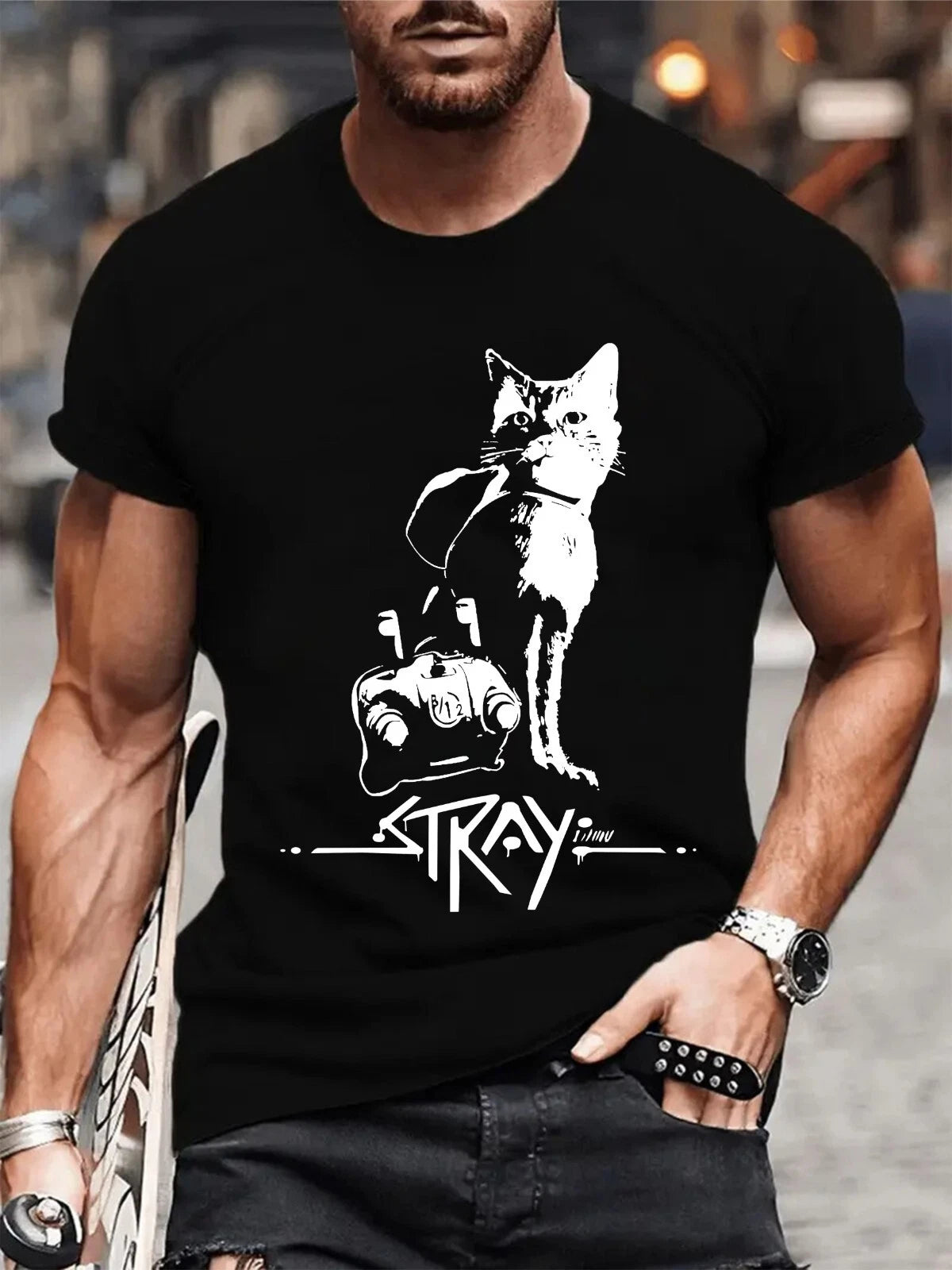 Stray Cat T-Shirt Retro 80s Style Cat Lover Vintage Rockabilly Cat Gift Tee Top